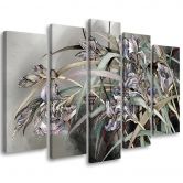 Leinwandbild 5 teilig, Iris Blumen im Wind 