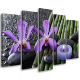 Leinwandbild 5 teilig, Bambus Zen Blume Kerze 