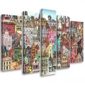 5-delige canvasprint, gelukkige stad 