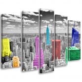 Wandbild 5-teilig, Bunte New York Stadt Panorama 