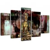 Leinwandbild 5 teilig, Buddha Goldene Abstraktion 