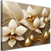 Canvas schilderij, 3D bloemen glamour goud 