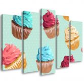 Leinwandbild 5 teilig, Cupcakes Süßigkeiten 