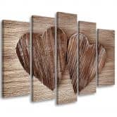 Wandbild 5-teilig, Herz Holz Braun Retro 