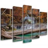 Leinwandbild 5 teilig, Wasserfall Herbst Wald 