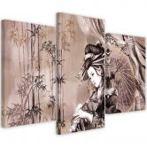 Leinwandbild 3 teilig, Geisha und Bambus 