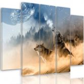 Wandbild 5-teilig, Wölfe Nebliger Wald Natur 