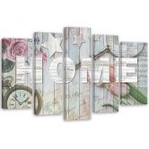 Leinwandbild 5 teilig, Home Holz Inschrift Blumen 