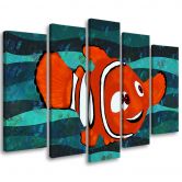 Leinwandbild 5 teilig, Fisch Cartoon Kinder 