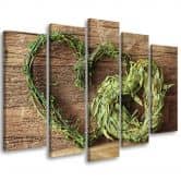 Wandbild 5-teilig, Herz Holz Kräuter Grün 