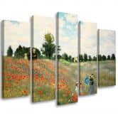Wandbild 5-teilig, Mohnblumenfeld Claude Monet 