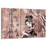 Leinwandbild 5 teilig, Geisha und Bambus 
