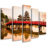Leinwandbild 5 teilig, Japan Brücke Bäume Natur 