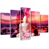 5-delige canvas print, Boeddha zonsondergang zee 