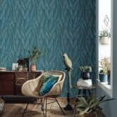 blad behang, behang met patroon, Vliesbehang Erismann Martinique blauw 