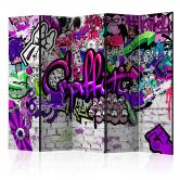 Paravent, Raumteiler freistehend, Trennwand - Lila Graffiti, 5-teilig - 225x172 cm 