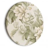 Rundes Leinwandbild Retro Vintage Blumen in zarten Creme- und Grüntönen 