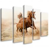 Leinwandbild 5 teilig, Bucht Pferd Galop Natur 