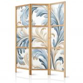 Japanischer Paravent, Raumteiler freistehend, Trennwand - Baroque Ornaments in Light - Cream-Blue Colors 