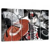 Leinwandbild 5 teilig, Geisha mit einem Fan 