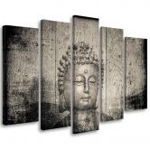 Leinwandbild 5 teilig, Buddha Zen Feng Shui Grau 