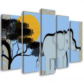 Leinwandbild 5 teilig, Elefant Cartoon  