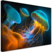Leinwandbild, Qualle unter Wasser Neon 