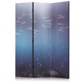 Paravent, Raumteiler freistehend, Trennwand - Illuminated Oceanic Depth with a School of Tiny Fish 