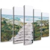 5 stykke lærredstryk, strand havstilandskab 