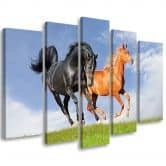 Leinwandbild 5 teilig, Pferde im Galopp 