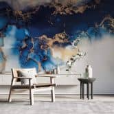 Fototapete Abstrakter Marmor mit Blau und Goldeffekt 
