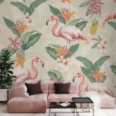Fototapete Sommertapete - Flamingo und tropische Blätter - Bloomery Decor 