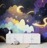 Papier peint cerf-volant à travers les nuages d'étoiles - DigitalArtsi 
