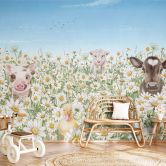 Kinderzimmer Fototapete - Bauernhoftiere auf der Blumenwiese - Kikki Belle 
