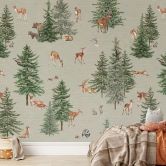 Fototapete Märchenhafter Tannenwald mit Rehen und Hasen - Kikki Belle 
