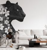 Fototapete Schwarzer Panther mit weißen Blumen - Korenkova 
