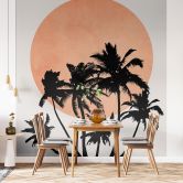 Wall Mural Palm trees in front of the orange sun - Kubistika 