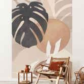 Fototapete Boho Monstera Pflanze in Naturtönen | Botanische Illustration - Melloi Art Prints 