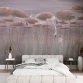 Natuur Fotobehang lotusbloemen met zwaan in het water in donkerroze - Ms Tiff 