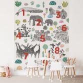 Kinderzimmer Fototapete Illustration von Zootieren mit Zahlen - Walentynowicz 
