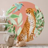 Fototapet - Rundt Goed Blauw - Tropical Pink - vliesetapet/selvklæbende non-woven tapet 