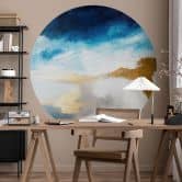 Behangcirkel Penseelstreken blauw en goud - Haniff - vliesbehang/zelfklevend vliesbehang 