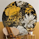 Papier peint photo rond Splendeur des fleurs en ocre - Jaszke - papier peint intissé/papier peint intissé autocollant 