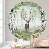 Round wall mural Kikki Belle - Summer Deer - non self-adhesive/self-adhesive wallpapers 