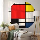 Behangcirkel Mondriaan - Compositie met Rood Geel Blauw en Zwart - vliesbehang/zelfklevend vliesbehang 