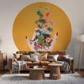 Behangcirkel Treechild - Colorful flowers in Frida's hands - vliesbehang/zelfklevend vliesbehang 