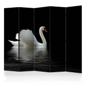 Paravent, Raumteiler freistehend, Trennwand - Schwan in dunkler Reflexion , 5-teilig - 225x172 cm 