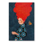 Glasbild Frau im Blumenkleid mit Schmetterling - Hülya 