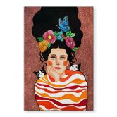 Glasbild Frau mit Blumenkrone und Katzen - Hülya 