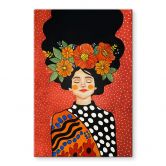 Glasbild Lächelnde Frau mit orangen Blumen - Hülya 